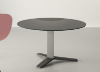 TABLE BASSE FORME RONDE OU CARREE EN VERRE TREMPE 5 COULEURS ET PIEDS TRIPODE EN ACIER - PELICCAN MINI PAR CANCIO
