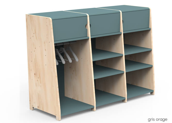 PENDERIE TRIPLE AVEC 3 ETAGERES FERMEES 1 PENDERIE ET 6 OU 9 ETAGERES OUVERTES - ASYMETRY PAR MATHY BY BOLS