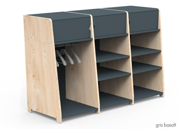 PENDERIE TRIPLE AVEC 3 ETAGERES FERMEES 1 PENDERIE ET 6 OU 9 ETAGERES OUVERTES - ASYMETRY PAR MATHY BY BOLS