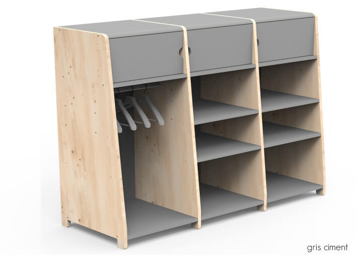 PENDERIE TRIPLE AVEC 3 ETAGERES FERMEES 1 PENDERIE ET 6 OU 9 ETAGERES OUVERTES - ASYMETRY PAR MATHY BY BOLS
