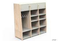 PENDERIE TRIPLE AVEC 3 ETAGERES FERMEES 1 PENDERIE ET 6 OU 9 ETAGERES OUVERTES - ASYMETRY PAR MATHY BY BOLS