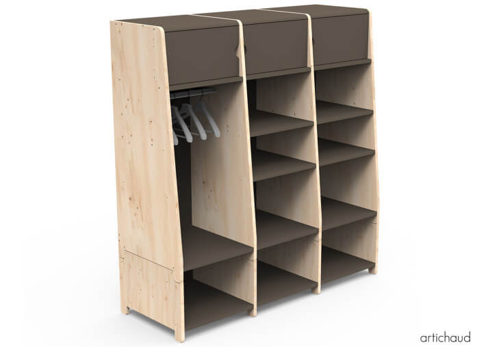 PENDERIE TRIPLE AVEC 3 ETAGERES FERMEES 1 PENDERIE ET 6 OU 9 ETAGERES OUVERTES - ASYMETRY PAR MATHY BY BOLS