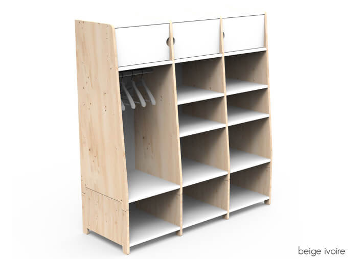 PENDERIE TRIPLE AVEC 3 ETAGERES FERMEES 1 PENDERIE ET 6 OU 9 ETAGERES OUVERTES - ASYMETRY PAR MATHY BY BOLS