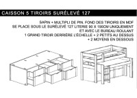 CAISSON DE RANGEMENT 5 TIROIRS OU 3 PORTES COULISSANTES POUR LIT MEZZANINE SURELEVE H 127 - PAR MATHY BY BOLS