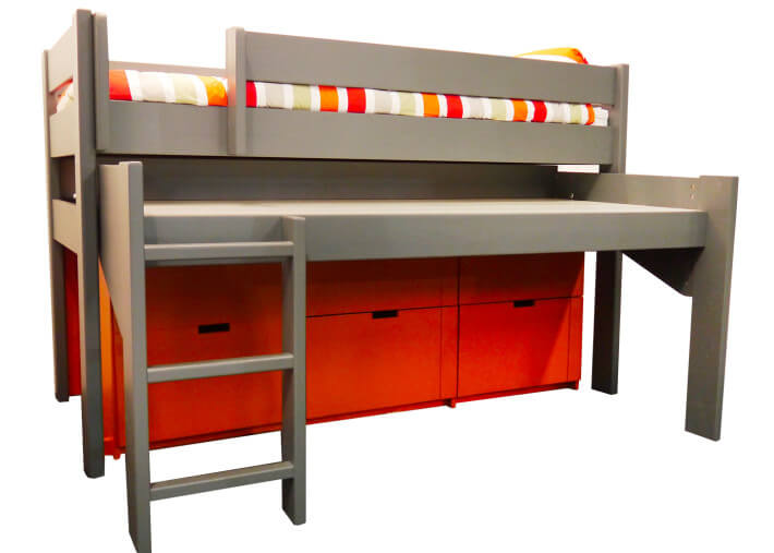 CAISSON DE RANGEMENT 5 TIROIRS OU 3 PORTES COULISSANTES POUR LIT MEZZANINE SURELEVE H 127 - PAR MATHY BY BOLS