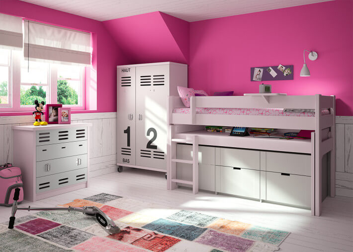 CAISSON DE RANGEMENT 5 TIROIRS OU 3 PORTES COULISSANTES POUR LIT MEZZANINE SURELEVE H 127 - PAR MATHY BY BOLS