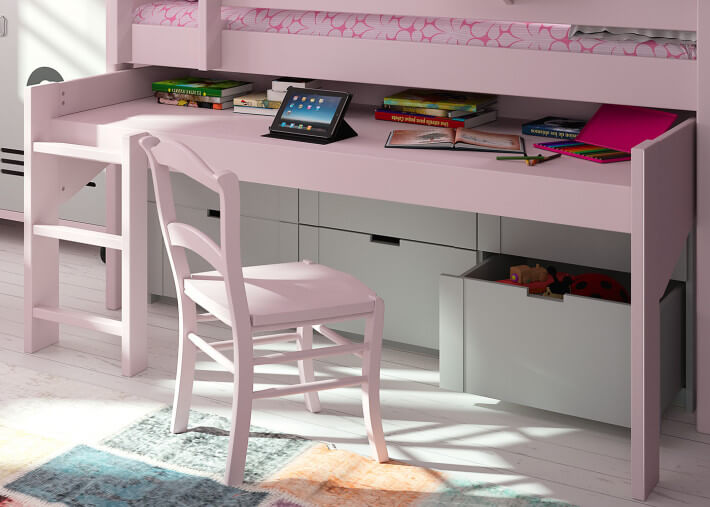 CAISSON DE RANGEMENT 5 TIROIRS OU 3 PORTES COULISSANTES POUR LIT MEZZANINE SURELEVE H 127 - PAR MATHY BY BOLS