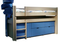 CAISSON DE RANGEMENT 5 TIROIRS OU 3 PORTES COULISSANTES POUR LIT MEZZANINE SURELEVE H 127 - PAR MATHY BY BOLS