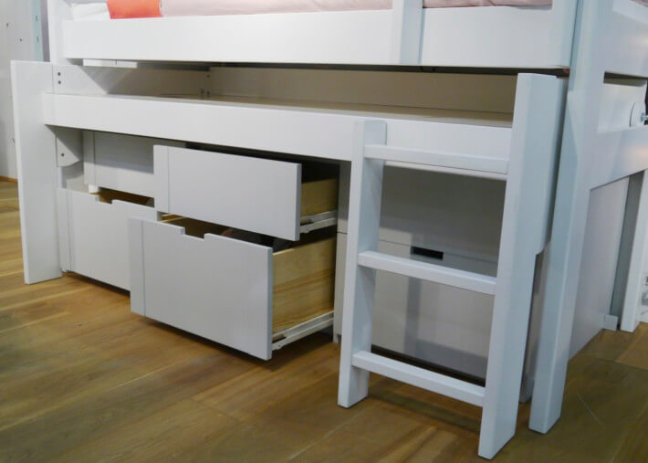 CAISSON DE RANGEMENT 5 TIROIRS OU 3 PORTES COULISSANTES POUR LIT MEZZANINE SURELEVE H 127 - PAR MATHY BY BOLS