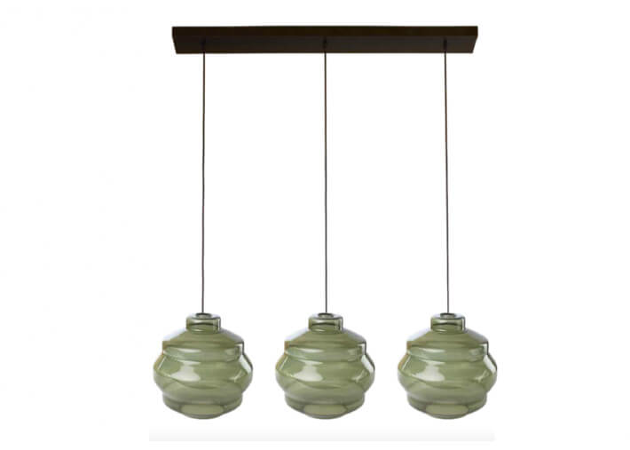 SUSPENSION RAMPE AVEC 3 ABAT-JOUR EN VERRE SOUFFLE AMBRE BLANC OU VERT - ADELE PAR ANGEL DES MONTAGNES