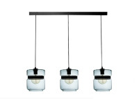 SUSPENSION RAMPE  EN METAL NOIR ET 3 ABAT-JOUR EN VERRE TRANSPARENT MORGAN - ANGEL DES MONTAGNES