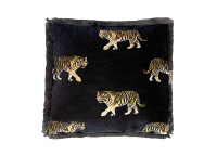 COUSSIN DECORATIF EN VELOURS NOIR MOTIF TIGRE 45x45 - SAVANE PAR MX HOME