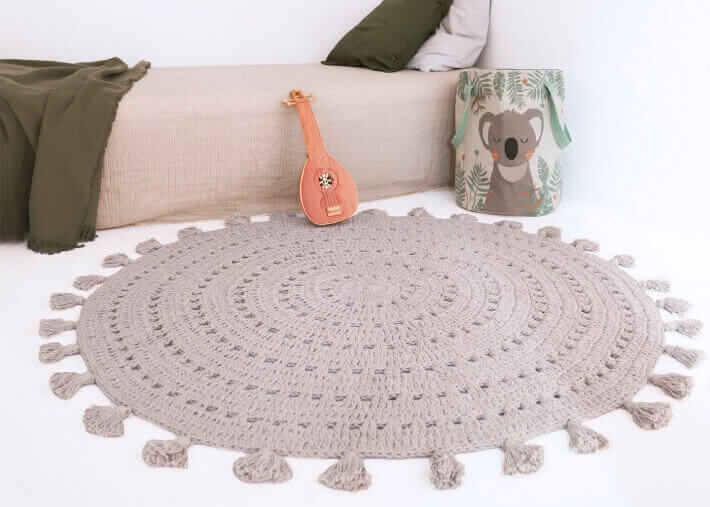 TAPIS ROND EN CROCHET 100% COTON GRIS PERLE VERT OU ROSE LIEGE - NILA PAR NATTIOT