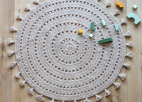 TAPIS ROND EN CROCHET 100% COTON GRIS PERLE VERT OU ROSE LIEGE - NILA PAR NATTIOT