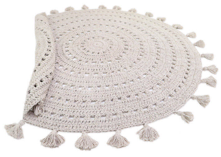 TAPIS ROND EN CROCHET 100% COTON GRIS PERLE VERT OU ROSE LIEGE - NILA PAR NATTIOT
