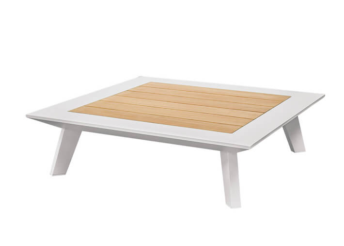 TABLE BASSE DE JARDIN CARREE OU RECTANGLE EN ALUMINIUM BLANC ET TECK - POSITANO TECK PAR GARDEN ART
