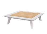 TABLE BASSE DE JARDIN CARREE OU RECTANGLE EN ALUMINIUM BLANC ET TECK - POSITANO TECK PAR GARDEN ART