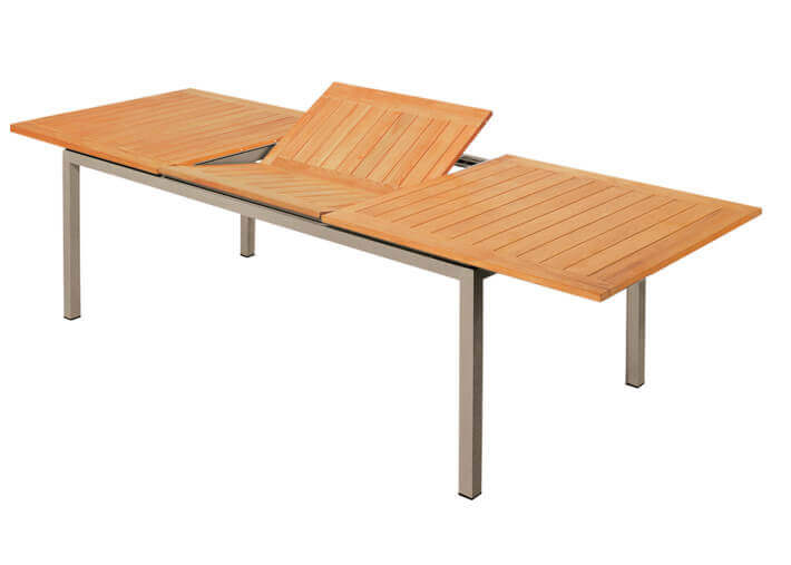 TABLE DE REPAS DE JARDIN EXTENSIBLE EN TECK ET ALUMINIUM BLANC GRIS OU CHAMPAGNE - ESSENTIAL PAR GARDEN ART