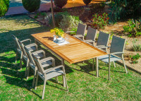 TABLE DE REPAS DE JARDIN EXTENSIBLE EN TECK ET ALUMINIUM BLANC GRIS OU CHAMPAGNE - ESSENTIAL PAR GARDEN ART
