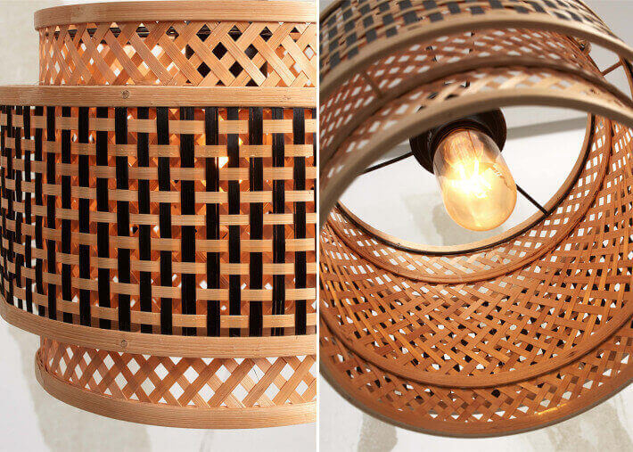 Plafonnier design en bambou naturel et noir -...