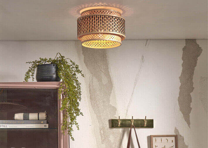 Plafonnier design en bambou naturel et noir -...