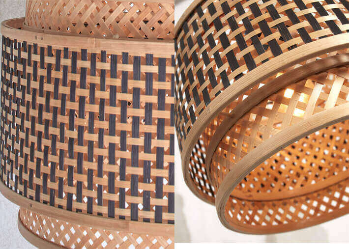 Plafonnier design en bambou naturel et noir -...