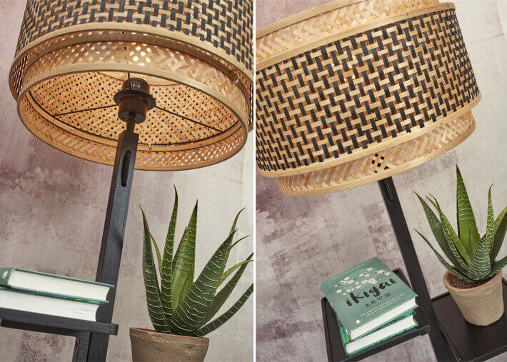 Lampadaire avec 2 etageres en bambou h 160 -...