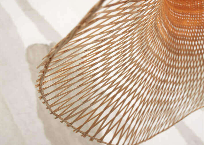Plafonnier forme capeline en bambou naturel ou...