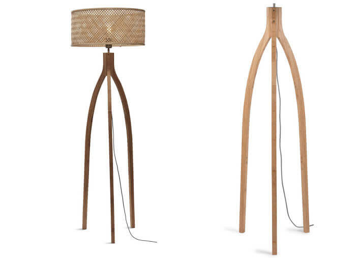 Lampadaire tripode en bambou naturel ou noir -...