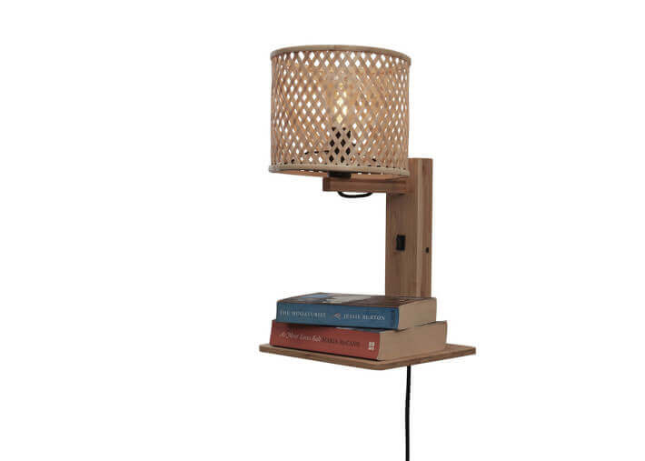 Applique murale chevet avec etagere en bambou -...
