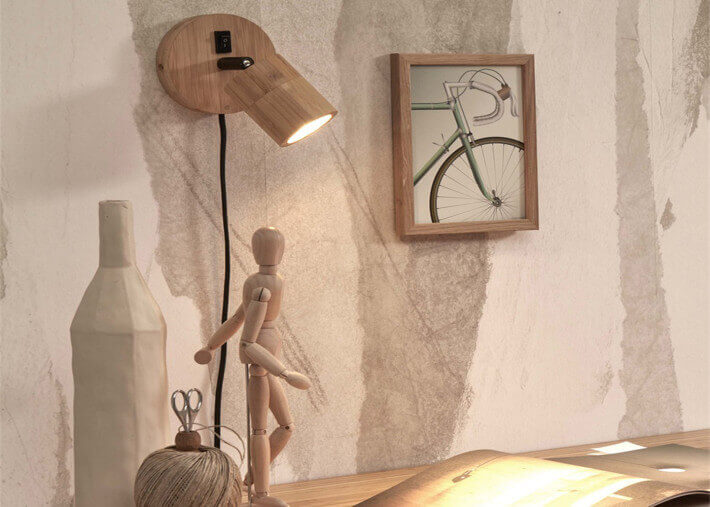Applique inclinable en bambou naturel ou noir -...