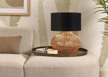 Lampe en rotin et abat-jour lin 8 coloris - kalatahari...