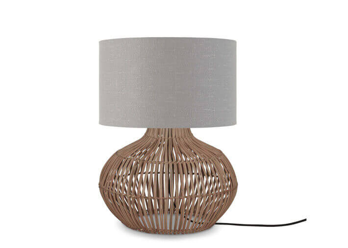 Lampe en rotin et abat-jour lin 8 coloris -...