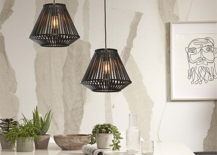 Suspension moderne en bambou naturel ou noir -...