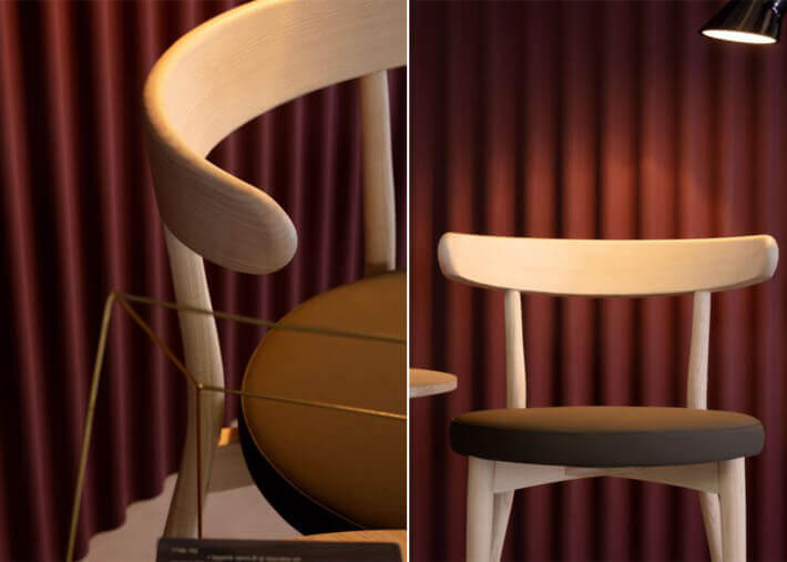 Chaise de table en frêne et assise tissu ou...