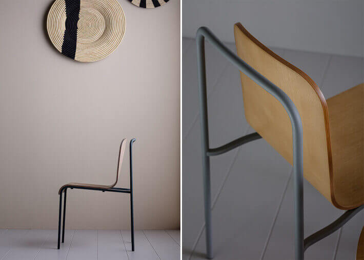 Chaise originale en metal et contreplaque de...