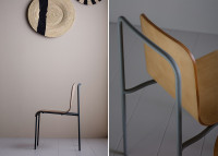 Chaise originale en metal et contreplaque de frene - mue par livoni