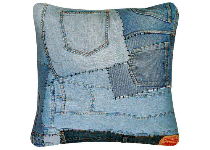 Coussin déco patchwork toile de jeans 2 tailles...