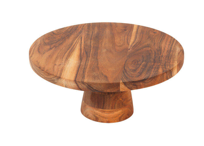 Plat haut sur pied en bois d'acacia naturel -...