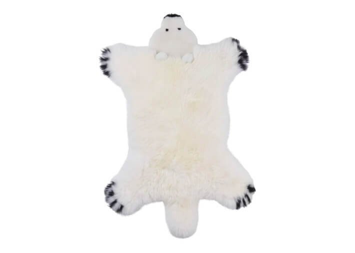 Tapis ours polaire blanc en fourrure de mouton...