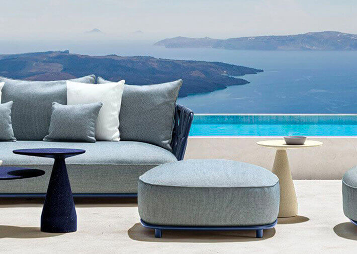 Pouf d'exterieur design beige bleu ou gris -...