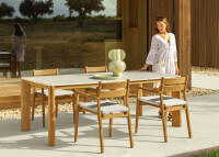 Table de repas de jardin en teck et terrazzo beige - Oliver - Talenti