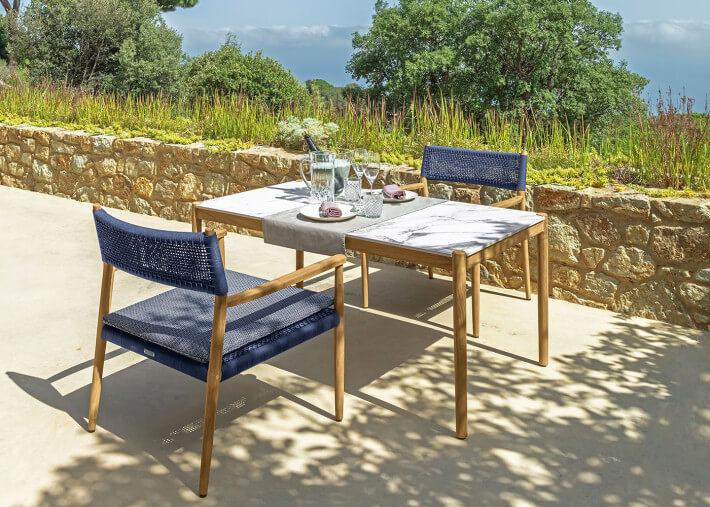Table de jardin en teck et grès 5 coloris -...