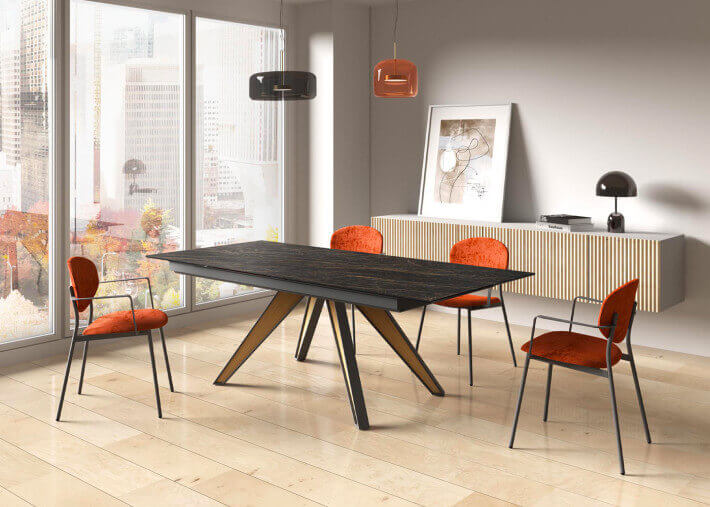 Table fixe ou extensible en dekton pied métal -...