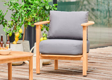 Fauteuil de jardin design en teck et coussins gris - Alva... 2