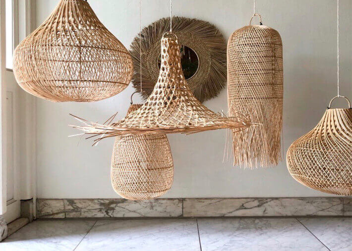 Abat-jour au design bohème en rotin 30x80 -...