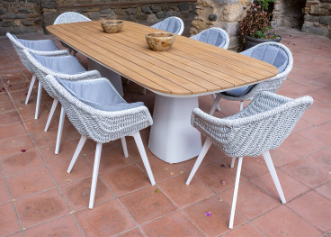 Table de jardin en teck et aluminium blanc 260x105 La...