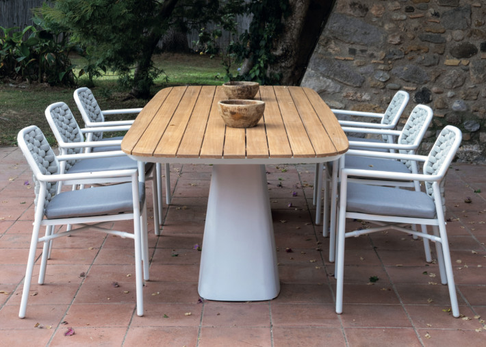 Table de jardin en teck et aluminium blanc...