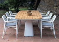 Table de jardin en teck et aluminium blanc 260x105 La Route Garden Art