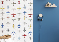 Papier-peint motifs avions fond blanc - Airplanes par studio ditte